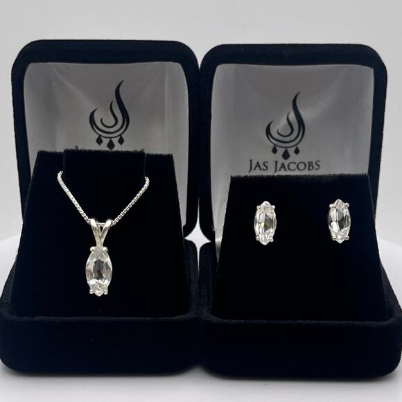 Beautiful 4ctw Marquise Cut White Sapphire Earrings and Necklace Set - Picture 6 of 6